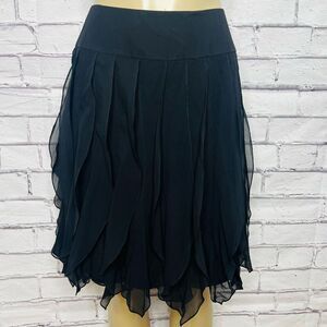 Ricky Freeman for Teri Jon Womens Black Silk Pleated Ruffle Tiered Skirt Size 8